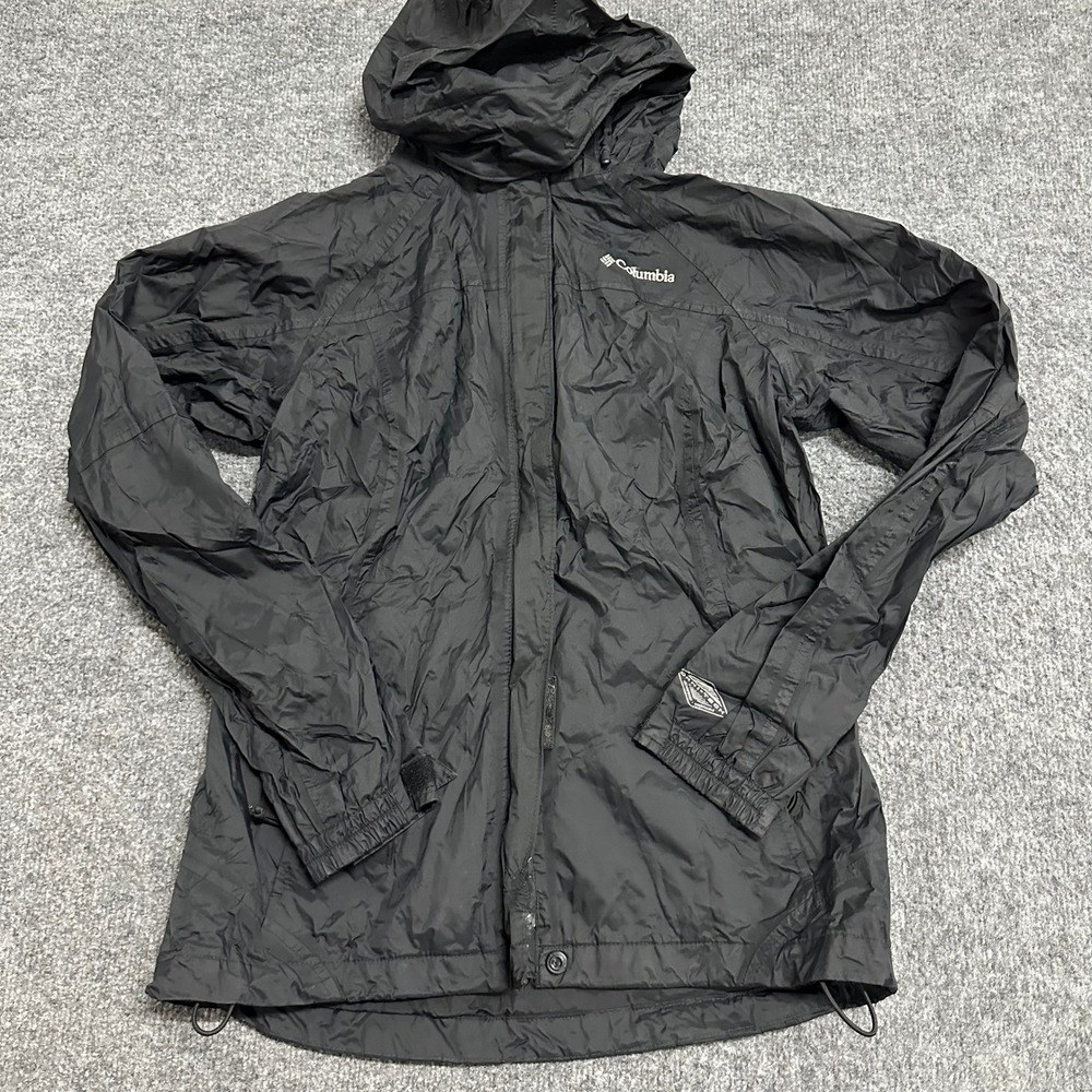 Columbia Rain Jacket Womens Size S Black Omni-Tech Hooded Lightweight Jacket